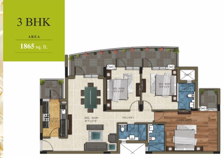 Floor Plan, pareena-the-elite-residences 3 Bedroom 1865 Sq.Ft. Apartment In Sector 99 Gurgaon 7913816