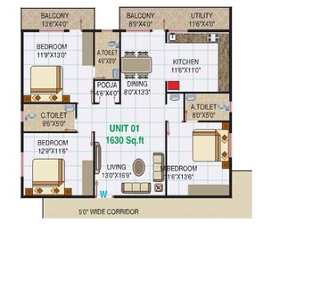 Floor Plan in 3 BHK Apartment at Surya Spaces, Begur – for Sale