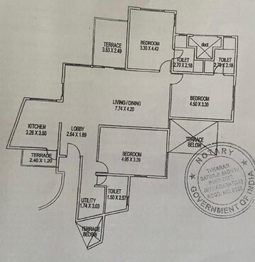 Floor Plan in 2 BHK Apartment at Gera Emerald City, Kharadi – for Rent