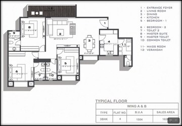 Floor Plan in 3 BHK Apartment at Bilekahalli – for Rent
