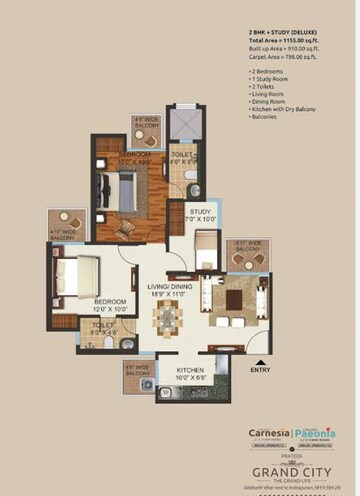 Floor Plan in 2.5 BHK Apartment at Prateek Grand City, Siddharth Vihar – for Sale