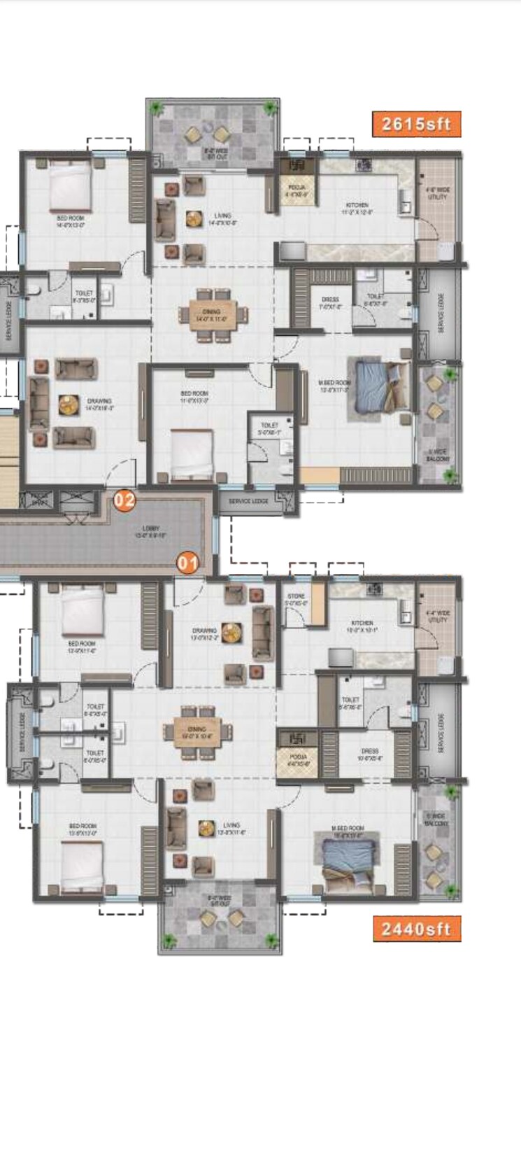 Floor Plan, western-springs 3 Bedroom 2315 Sq.Ft. Apartment In Puppalaguda Hyderabad 7920721