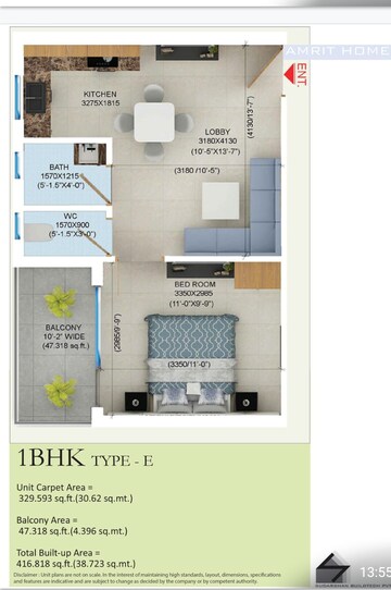 Floor Plan in 3 BHK Apartment at Sudarshan Amrit Homes, Sector 88 – for Sale