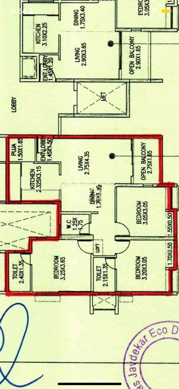 Floor Plan in 3 BHK Apartment at Vilas Javdekar Palladio, Tathawade – for Rent