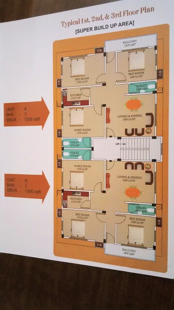 Floor Plan in 3 BHK Apartment at Downtown – for Rent
