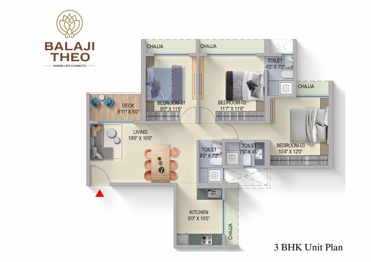 Floor Plan, reliable-balaji-theo 3 Bedroom 1605 Sq.Ft. Apartment In Kalamboli Navi Mumbai 7929148