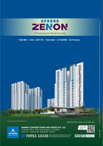 2 BHK Apartment – Exterior View View at Aparna Zenon, Puppalaguda - for Sale