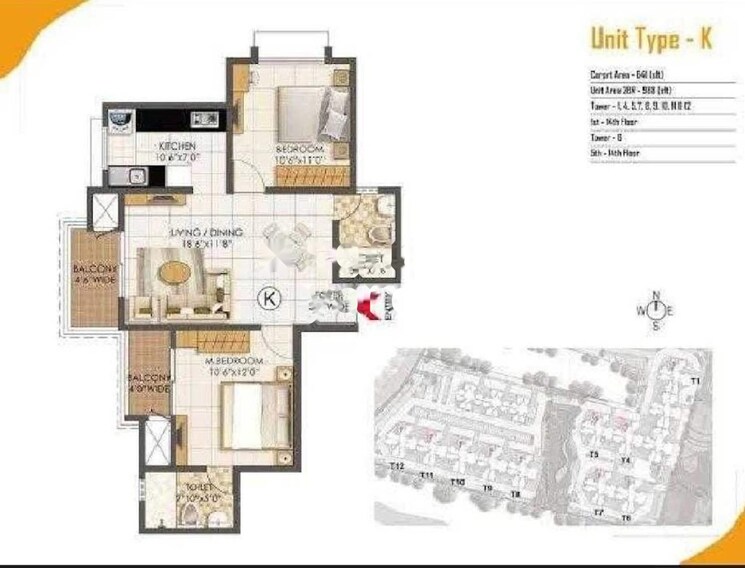 Floor Plan, prestige-primrose-hills 2 Bedroom 691 Sq.Ft. Apartment In Banashankari 6th Stage Bangalore 7933883