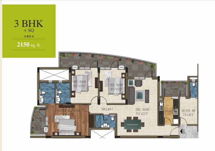 Floor Plan, pareena-the-elite-residences 3.5 Bedroom 2185 Sq.Ft. Apartment In Sector 99 Gurgaon 7940731