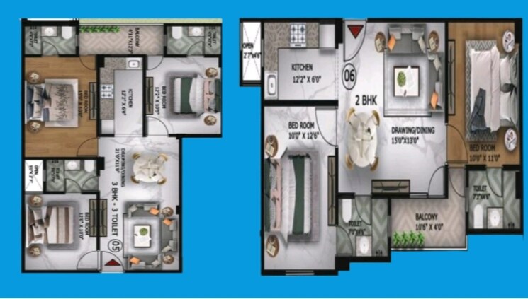 Floor Plan, sector 51 3 Bedroom 1500 Sq.Ft. Builder Floor In Sector 51 Noida 7941348