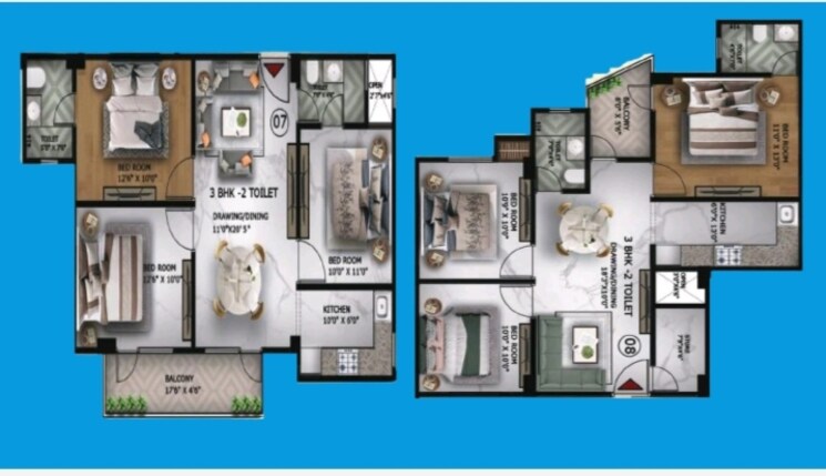 Floor Plan, sector 51 3 Bedroom 1500 Sq.Ft. Builder Floor In Sector 51 Noida 7941348
