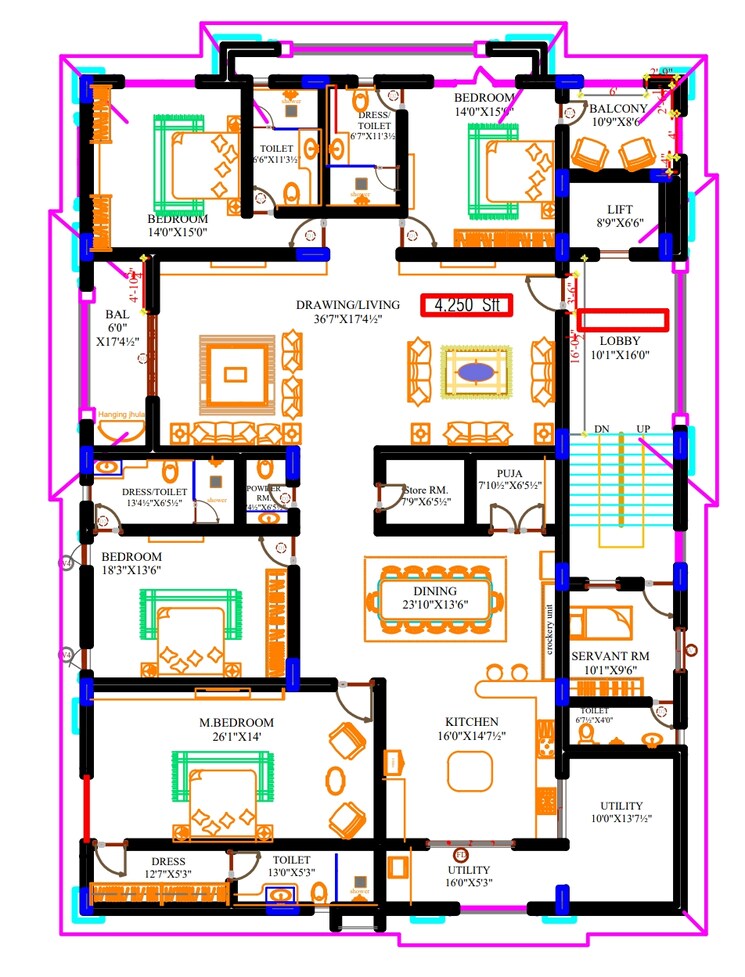 Floor Plan, kondapur 4 Bedroom 4200 Sq.Ft. Apartment In Kondapur Hyderabad 7949646