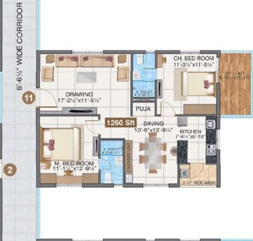 Floor Plan in 2 BHK Apartment at Manchirevula – for Sale