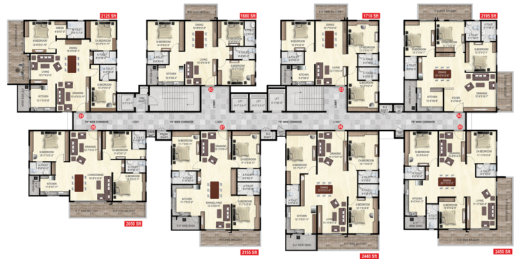 Floor Plan, narsingi 3 Bedroom 1390 Sq.Ft. Apartment In Narsingi Hyderabad 7952158