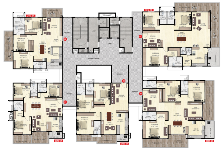 Floor Plan, narsingi 3 Bedroom 1390 Sq.Ft. Apartment In Narsingi Hyderabad 7952158
