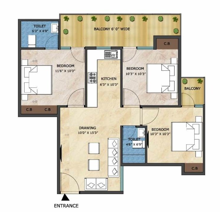 Floor Plan, adore-happy-homes-pride 3 Bedroom 646 Sq.Ft. Apartment In Sector 75 Faridabad 7953068