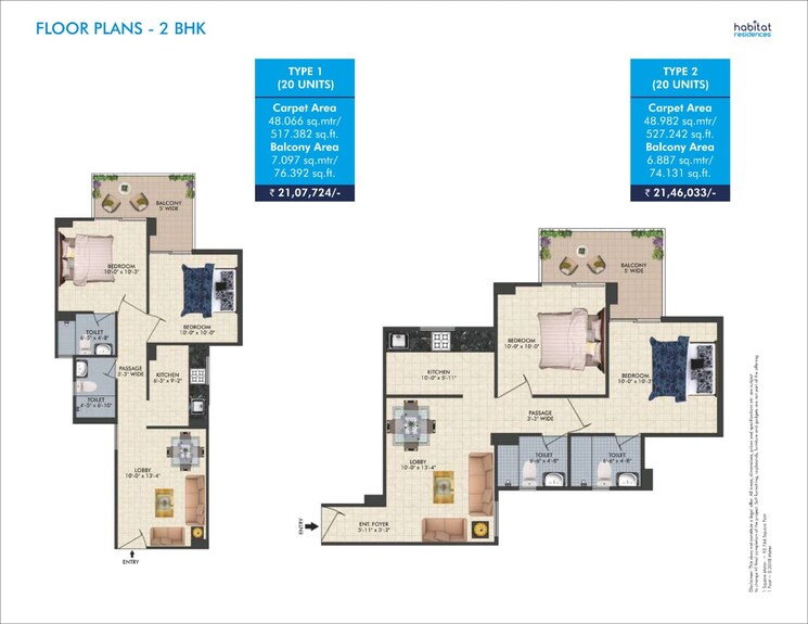 Floor Plan, conscient-habitat-78 2 Bedroom 517 Sq.Ft. Apartment In Sector 78 Faridabad 7953230