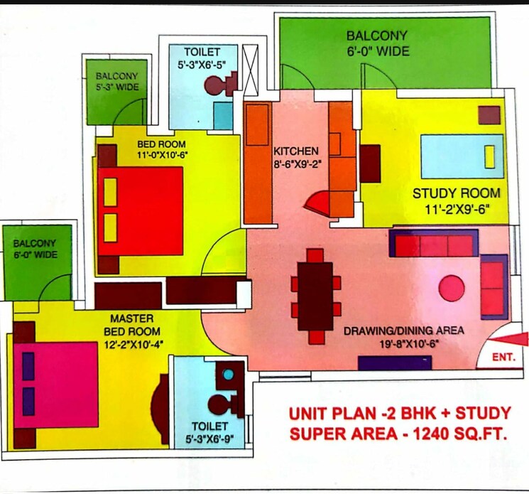 Master Bedroom, ras-palm-residency 2.5 Bedroom 1240 Sq.Ft. Apartment In Sector 76 Faridabad 7956162