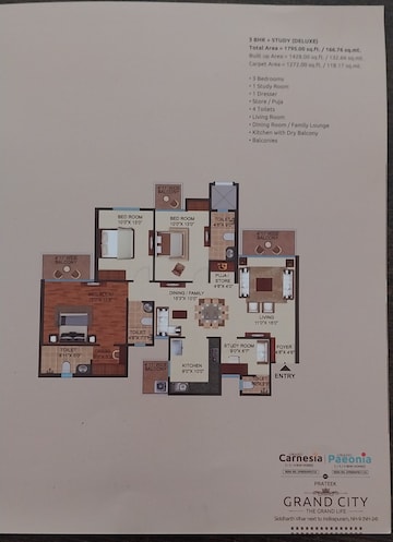 Floor Plan in 3.5 BHK Apartment at Prateek Grand City, Siddharth Vihar – for Rent