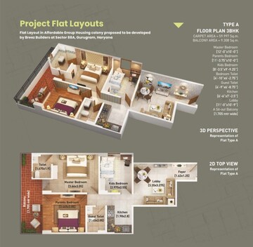 Master Bedroom in 2 BHK Apartment at Breez Global Heights 88, Sector 88a – for Sale