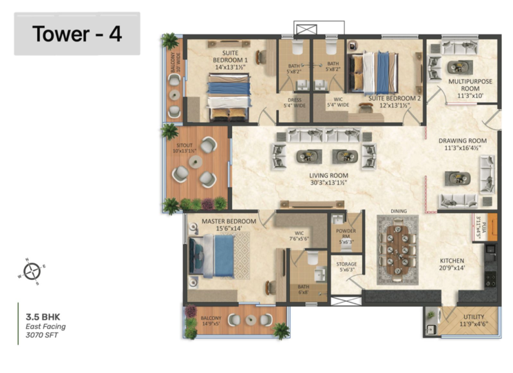 Other, srias-iwa 3.5 Bedroom 3070 Sq.Ft. Apartment In Manikonda Hyderabad 7964321