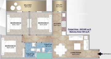 Floor Plan in 3 BHK Apartment at Adore Happy Homes Grand, Sector 85 – for Sale
