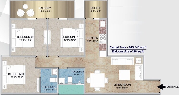 Floor Plan, adore-happy-homes-grand 3 Bedroom 850 Sq.Ft. Apartment In Sector 85 Faridabad 7964420
