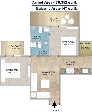 Floor Plan in 2 BHK Apartment at Sector 85 – for Sale