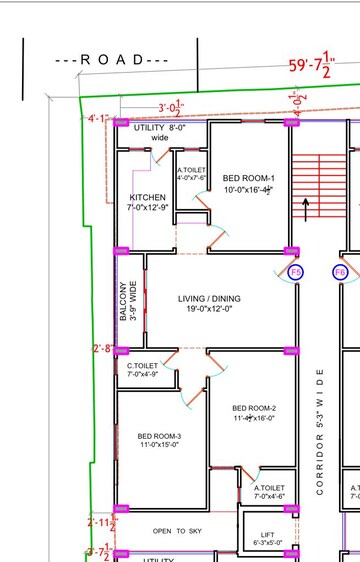 Floor Plan in 3 BHK Apartment at Mehdipatnam – for Sale