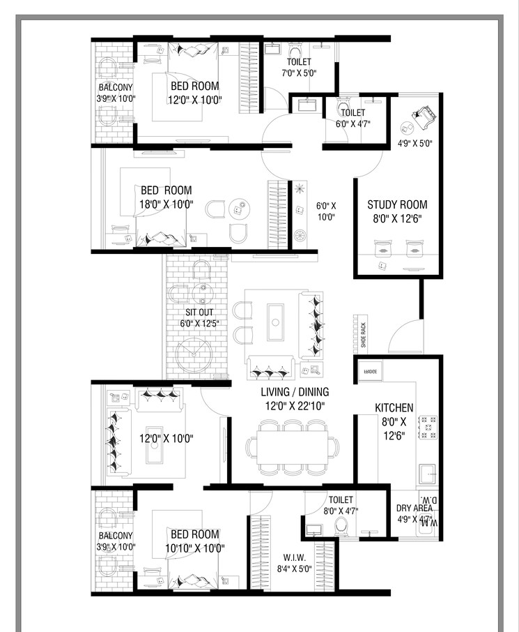 Floor Plan, guddwill-elate 2 Bedroom 798 Sq.Ft. Apartment In Undri Pune 7965888