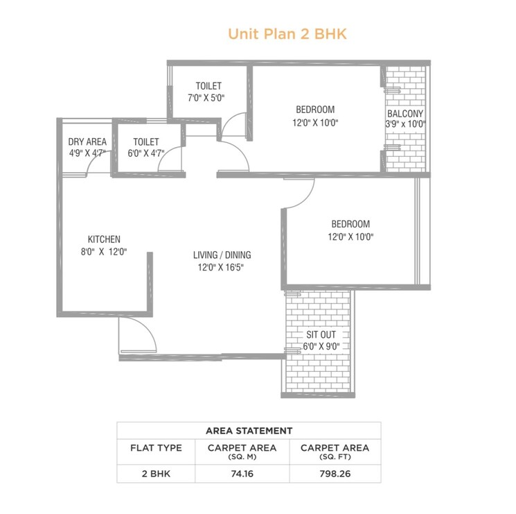 Floor Plan, guddwill-elate 2 Bedroom 798 Sq.Ft. Apartment In Undri Pune 7965888