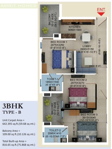 Floor Plan in 3.5 BHK Apartment at Sudarshan Amrit Homes, Sector 88 – for Sale
