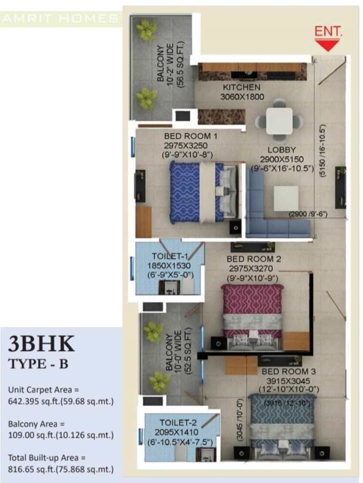 Floor Plan, sudarshan-amrit-homes 3.5 Bedroom 816 Sq.Ft. Apartment In Sector 88 Faridabad 7966377