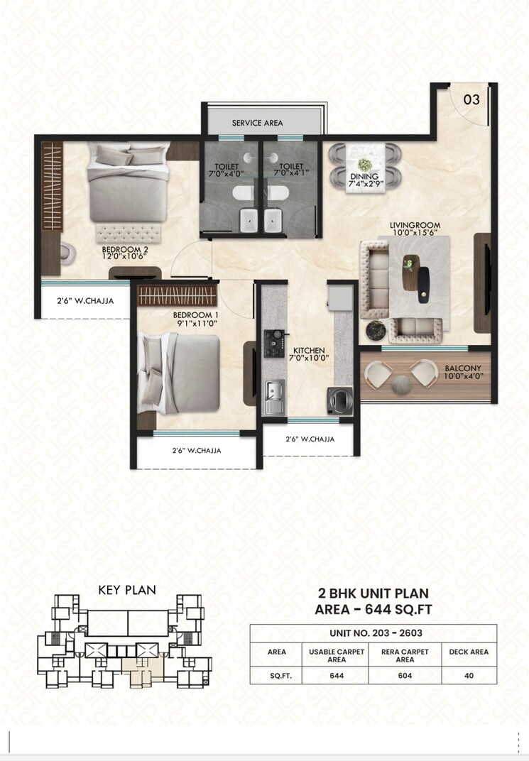 Floor Plan, tharwani-palladian 2 Bedroom 614 Sq.Ft. Apartment In Kharghar Navi Mumbai 7968214