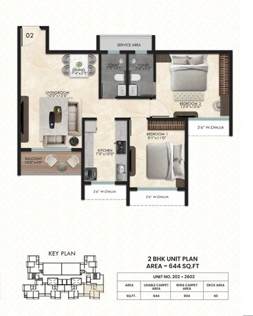 Floor Plan in 2 BHK Apartment at Tharwani Palladian, Kharghar – for Sale