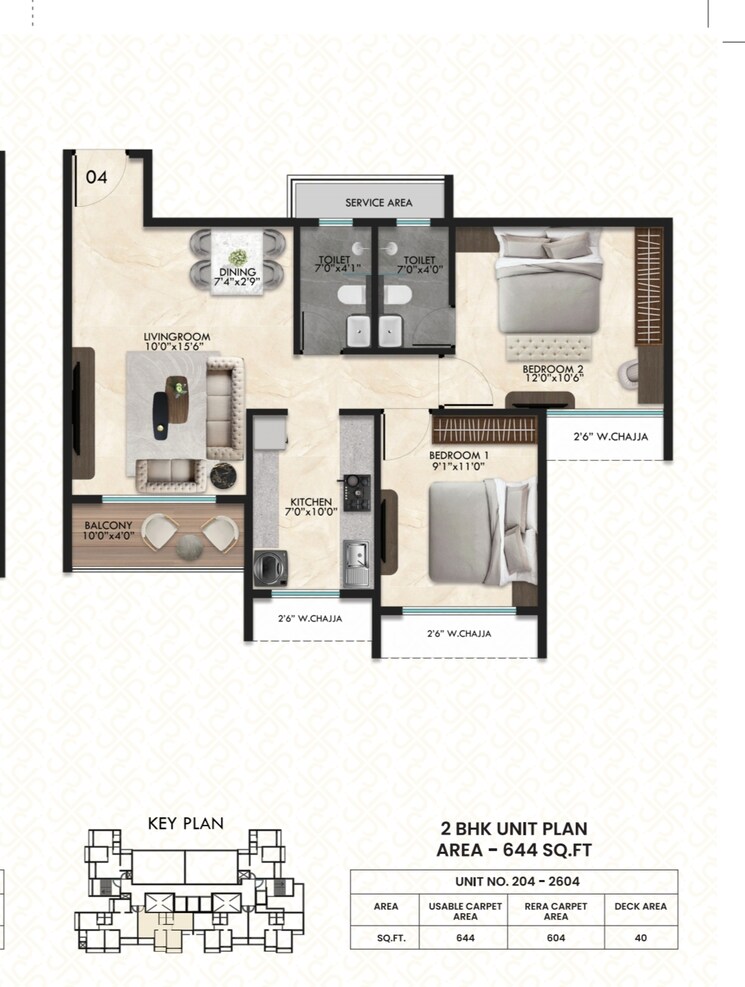 Floor Plan, tharwani-palladian 2 Bedroom 647 Sq.Ft. Apartment In Kharghar Navi Mumbai 7968222