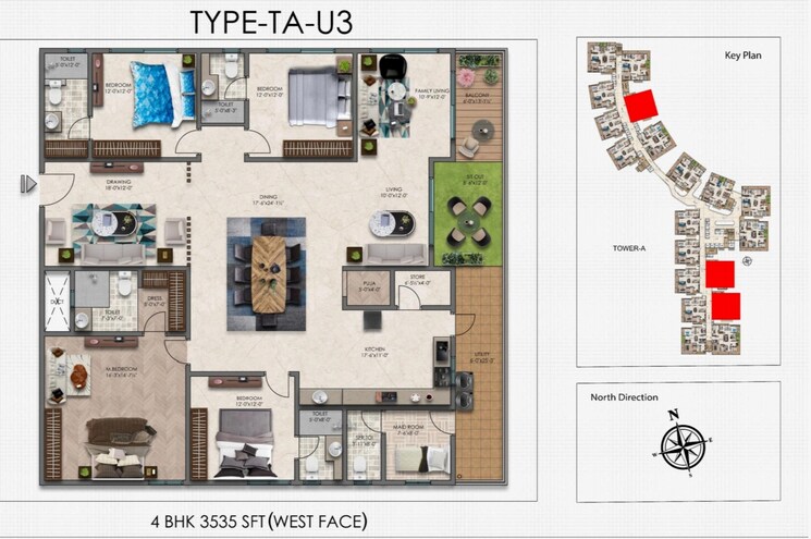 Floor Plan, narsingi 4 Bedroom 3535 Sq.Ft. Apartment In Narsingi Hyderabad 7969361