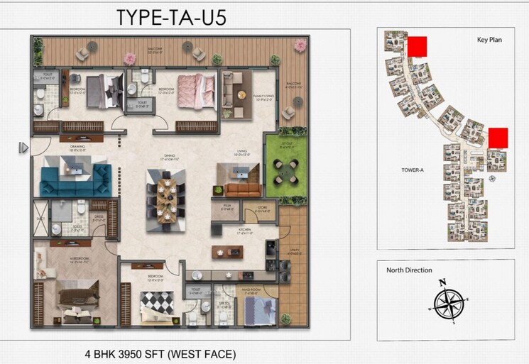 Floor Plan, narsingi 4 Bedroom 3950 Sq.Ft. Apartment In Narsingi Hyderabad 7969524
