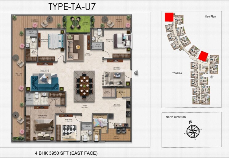Floor Plan, narsingi 4 Bedroom 3950 Sq.Ft. Apartment In Narsingi Hyderabad 7969538