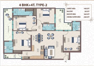 Floor Plan in 4 BHK Apartment at Sector 88 – for Sale