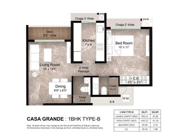Floor Plan in 1 BHK Apartment at Metro Satyam Queens Necklace, Kharghar – for Sale