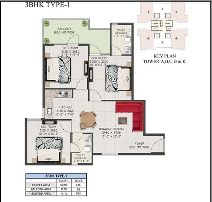 Floor Plan, supertech-the-valley 3 Bedroom 645 Sq.Ft. Apartment In Sector 78 Gurgaon 7972900