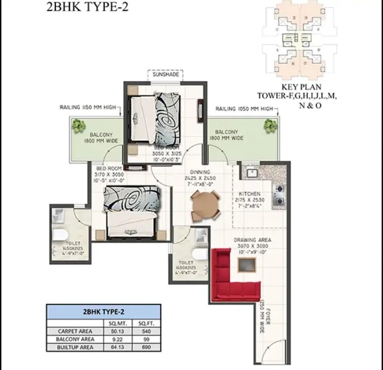 Floor Plan, supertech-the-valley 3 Bedroom 645 Sq.Ft. Apartment In Sector 78 Gurgaon 7972900