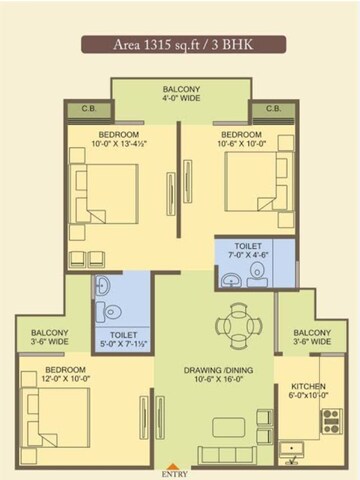 Floor Plan in 3 BHK Apartment at Proview Officer City 2, Raj Nagar Extension – for Sale