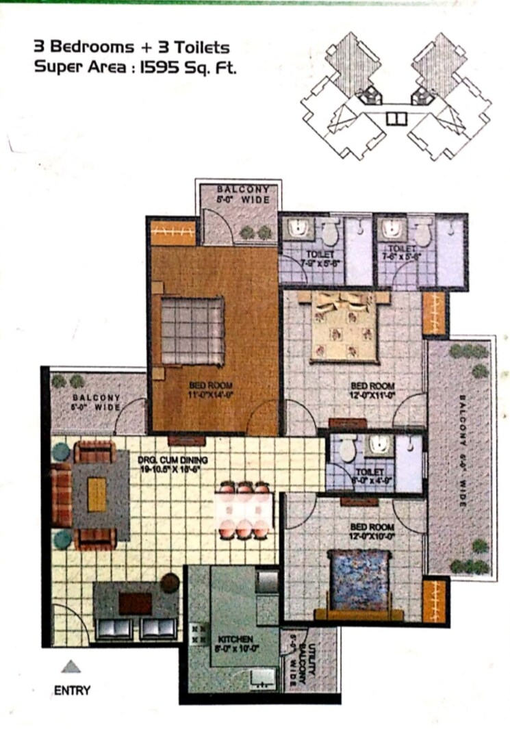Floor Plan, sector 4 3 Bedroom 1595 Sq.Ft. Apartment In Sector 4 Noida 7973298