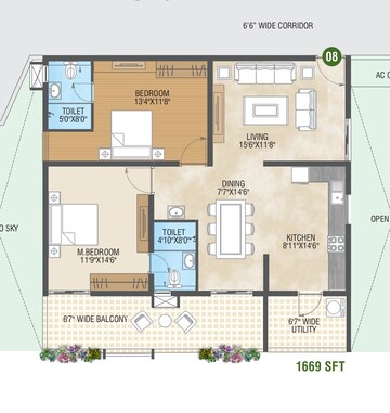 Floor Plan in 2 BHK Apartment at Bowrampet – for Sale
