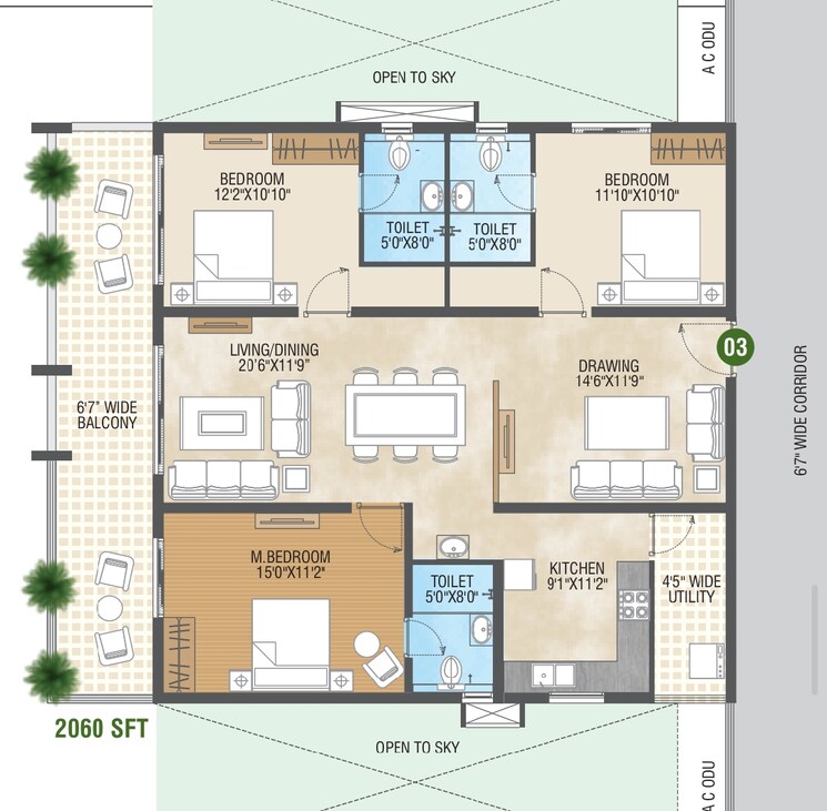 Floor Plan, bachupally 2.5 Bedroom 1669 Sq.Ft. Apartment In Bachupally Hyderabad 7973352