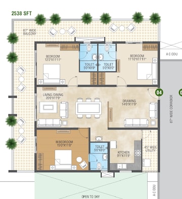 Master Bedroom in 2.5 BHK Apartment at Pragathi Green Woods, Bowrampet – for Sale