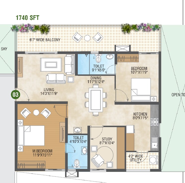 Floor Plan, pragathi-green-woods 3 Bedroom 2606 Sq.Ft. Apartment In Bowrampet Hyderabad 7973420