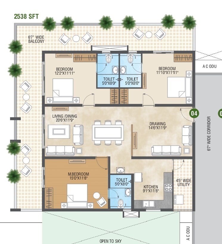 Floor Plan, pragathi-green-woods 3 Bedroom 2606 Sq.Ft. Apartment In Bowrampet Hyderabad 7973420